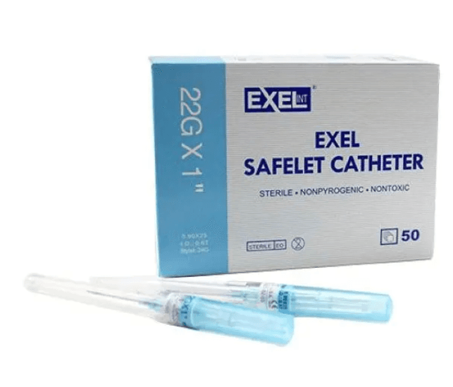 Exel Safelet IV Catheters Blue 22G X 1"  50/BX