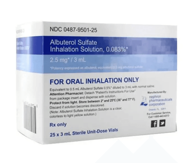 Albuterol Sulfate 0.83%, 2.5 mg/3 mL Inhalation Solution, Preservative Free