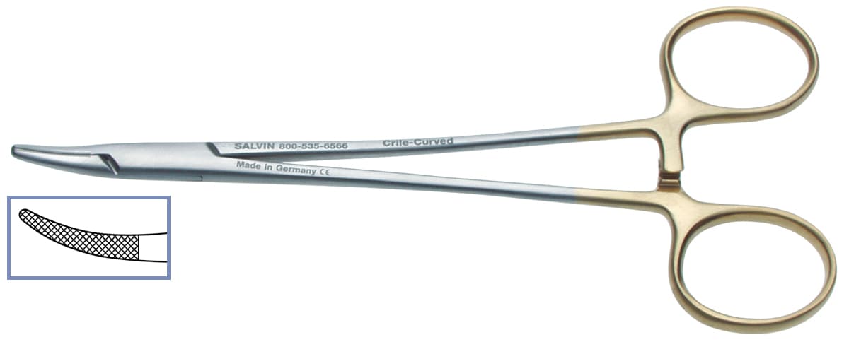 Salvin Crile Wood Tungsten Carbide Tipped Needle Holder - Curved  - For 3-0 to 5-0 Sutures