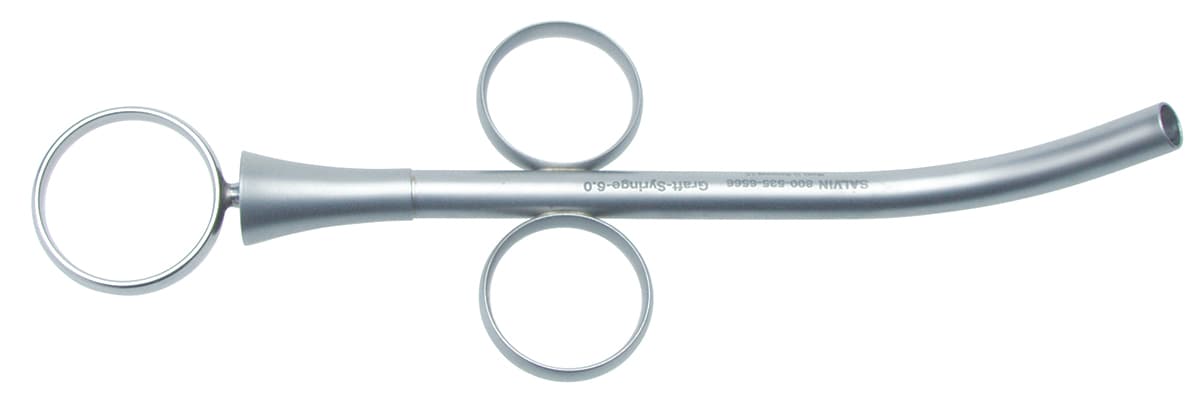 Salvin 6.0mm Diameter Stainless Steal Ring Handle Graft Material Syringe - Curved