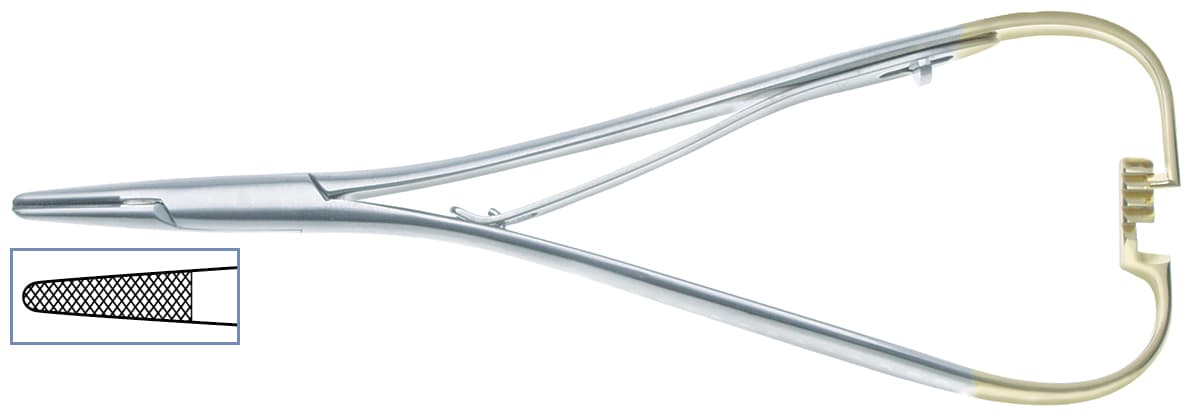 Salvin Mathieu Tungsten Carbide Needle Holder For 3-0 to 5-0 Sutures - Serrated Tips