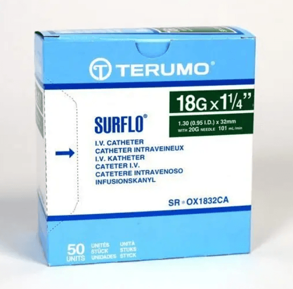 Surflo IV Catheters Green 18G X 1.25" 50/BX