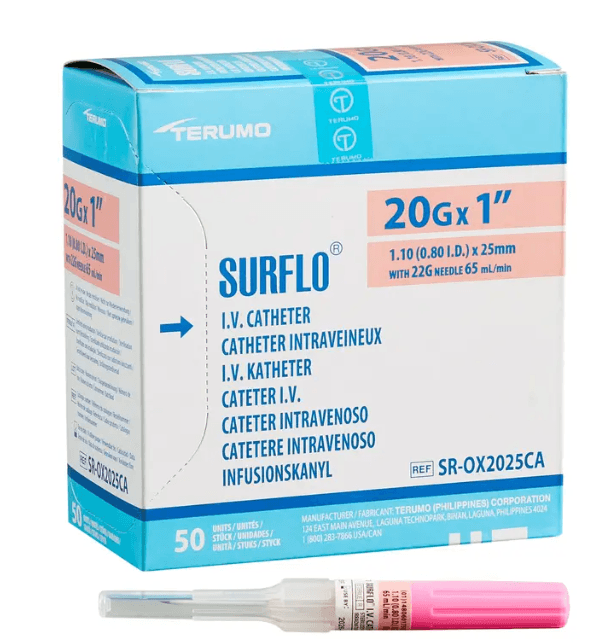 Surflo IV Catheters Pink 20GX1 1.25" 50/BX
