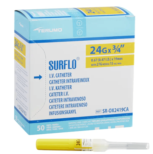 Surflo IV Catheters Yellow 24GX.75" 50/BX