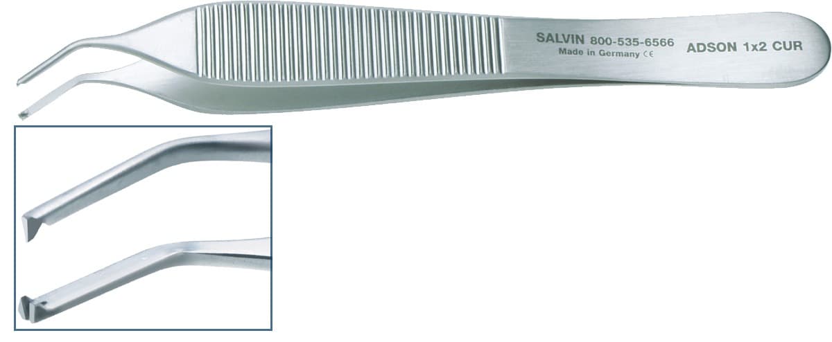 Salvin Adson 1x2 Curved Forceps - 4 3/4" (12cm)