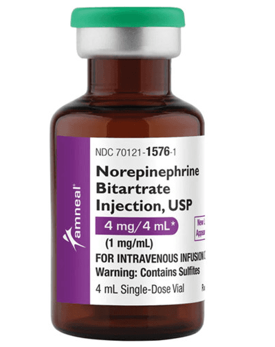 Norepinephrine Bitartrate Injection 4 mg/4 mL Single-Dose Vial